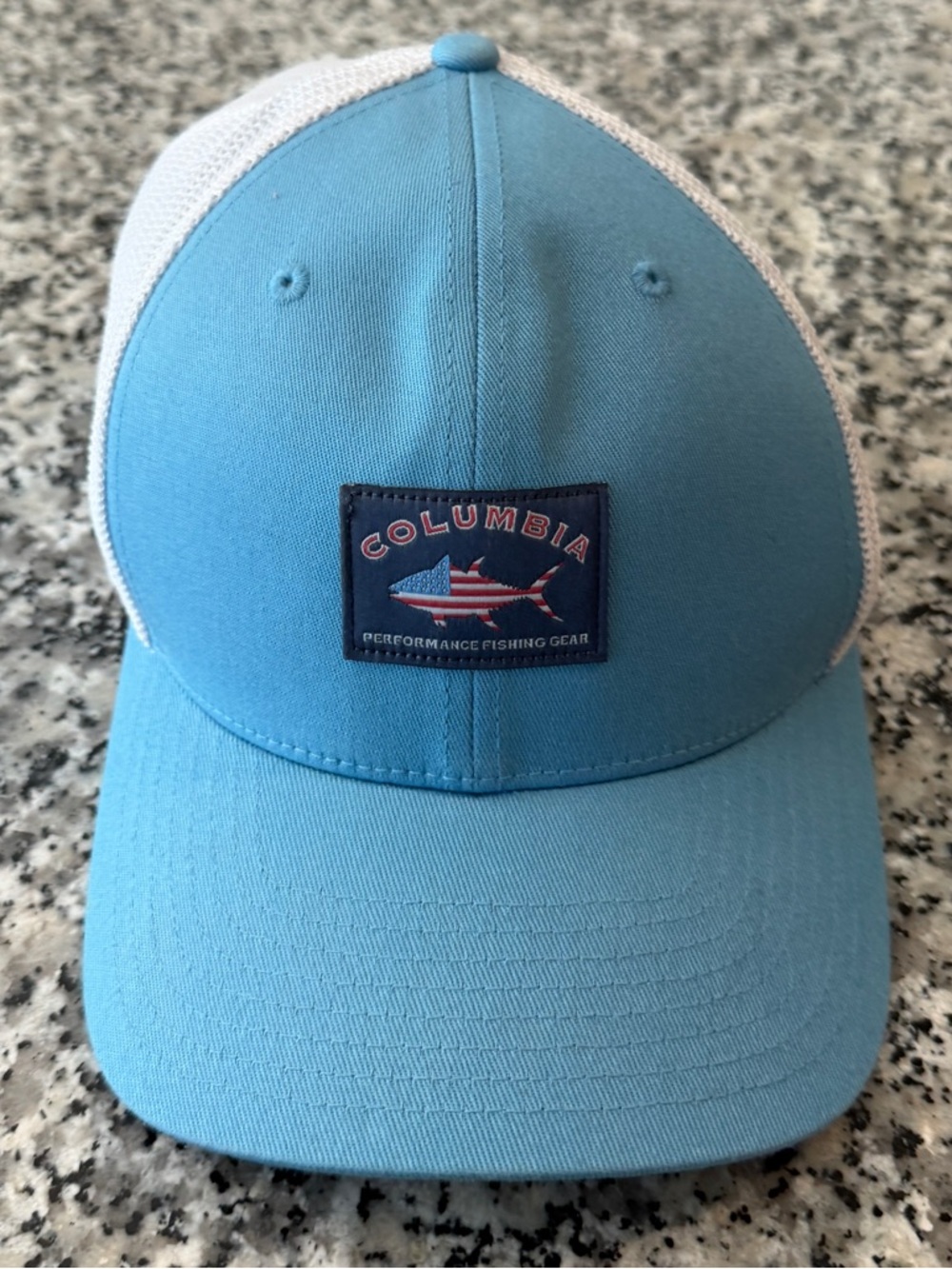 Columbia White Mesh Baseball Cap with Light Blue Accent